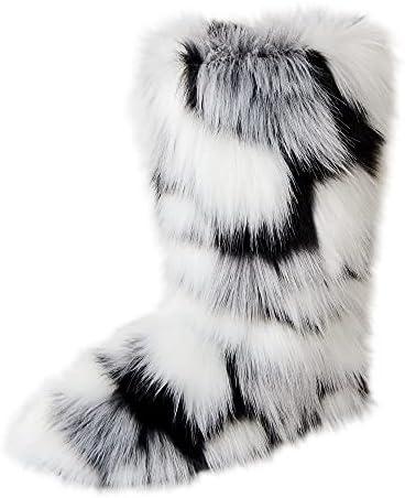 Gegefur Women's Faux fur Boot Furry Fluffy Short Snow Boot Mid-Calf Boots Warm Comfortable Outdoor Flat Shoes