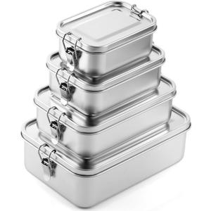 Umigy 4 Pcs Stainless Steel Food Containers 550/850/1400/2400 ml Metal Bento Lunch Box Stainless Steel Food Storage Containers, Lockable Clips to Leak Proof, Reusable Dishwasher Snack Boxes for Work