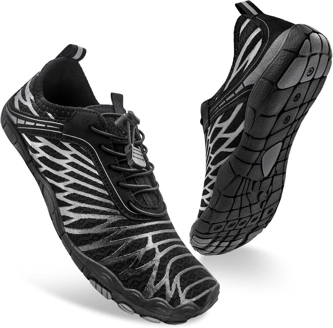 Barefoot Shoes Women Men Hike Comfortable Grounded Lightweight Footwear Non-Slip Sole Wide Toe Box (Black)