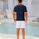 LETSEE Linen Shirts for Men Short Sleeve Blouse Button Down Dress Untuckit Shirts Beach Summer Wedding Hawaiian Outfit (Blue, XXL)