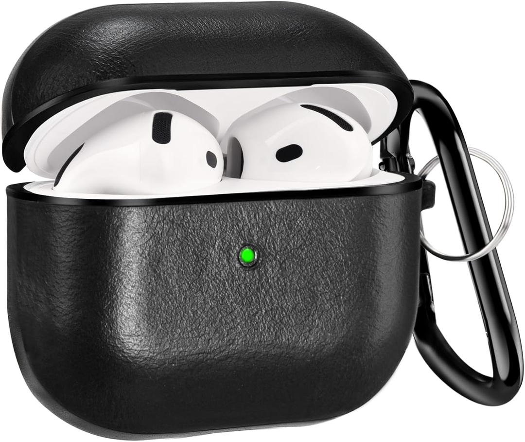 V-MORO Compatible with Airpods 4th Generation Case Genuine Leather Airpod 4 Case Cover(2024)[Front LED Visible] iPods 4 Earbuds Charging case Protective Cover Skin Black Men