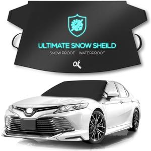 OxGord Windshield Snow Cover Ice Removal Wiper Visor Protector All Weather Winter Summer Auto Sun Shade for Cars Trucks Vans and SUVs Stop Scraping with a Brush or Shovel (Front)
