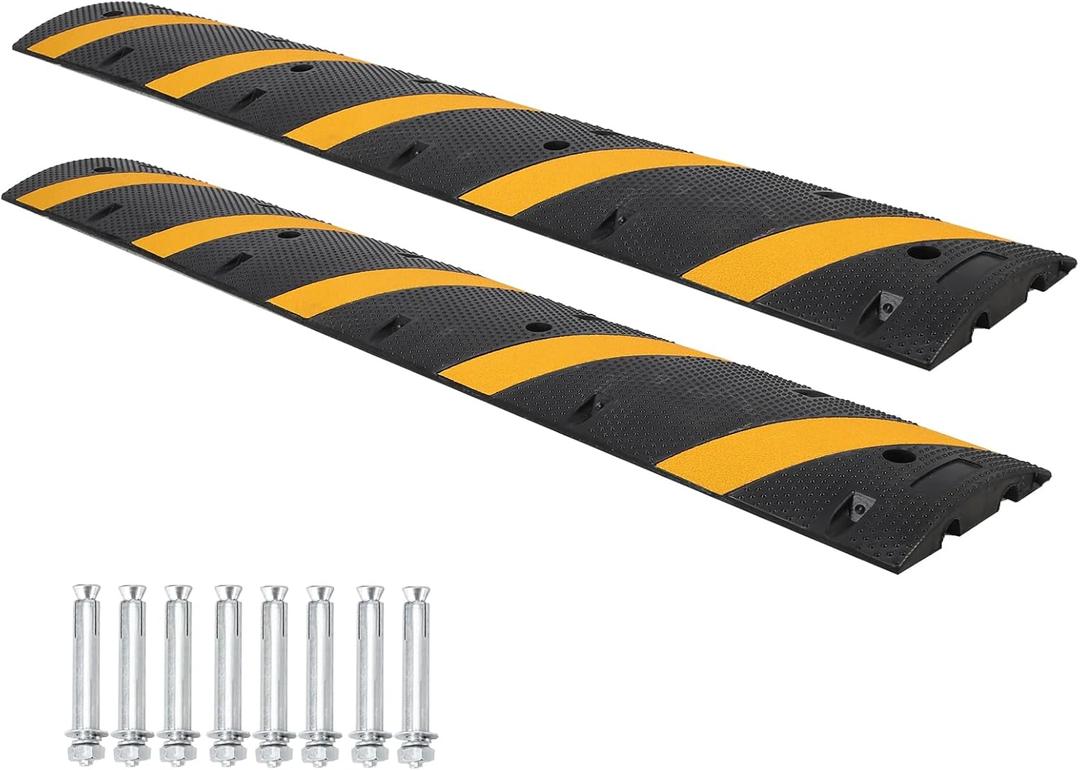 6 Ft Rubber Speed Bump, 2 Pack 2 Channel Modular Heavy Duty Speed Bumps Humps 25000 lbs Load Capacity, Cable Protector Ramp for Asphalt Concrete Gravel Driveway Road