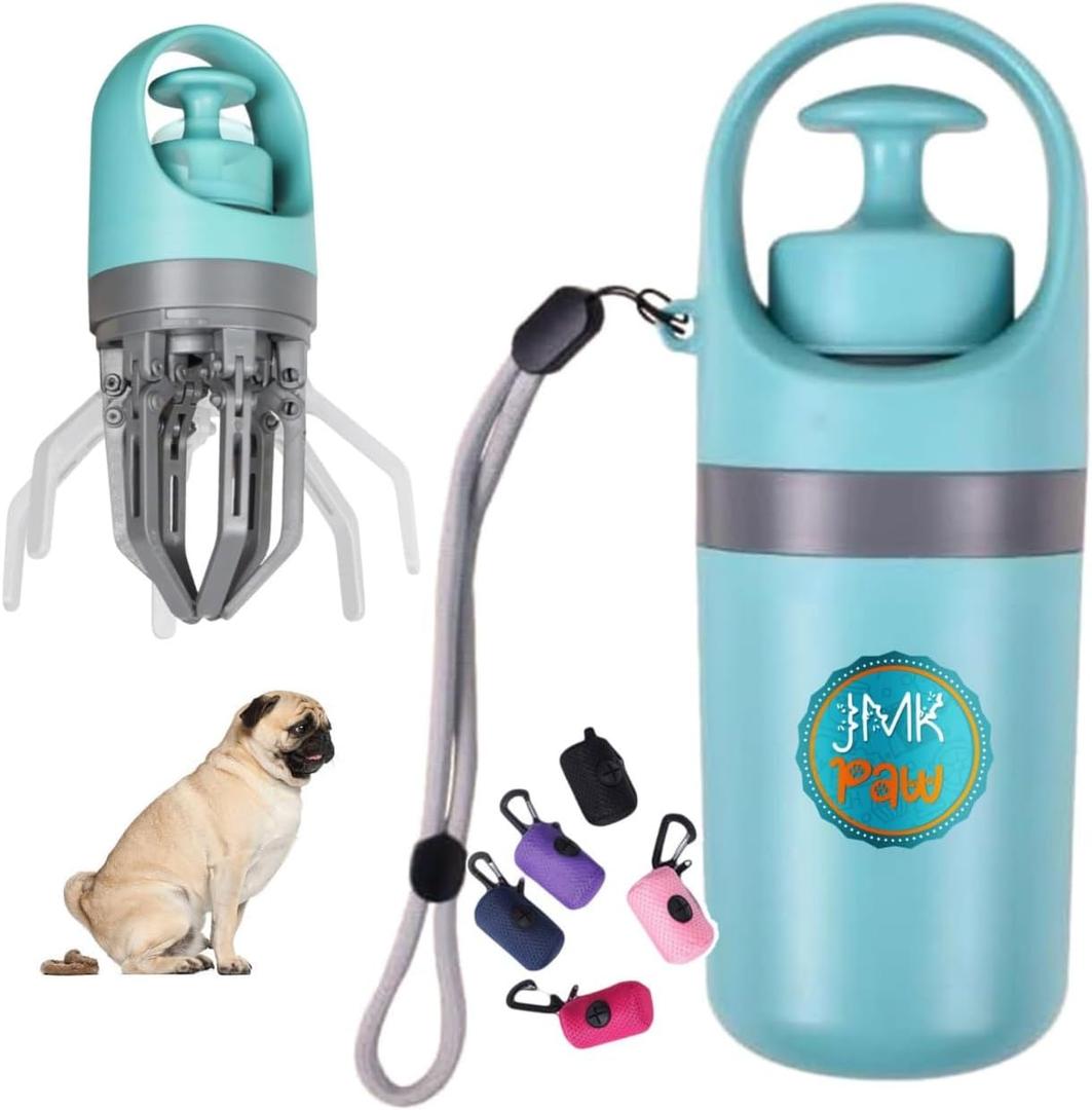 Pooper Scooper for Dog Portable Dog Poop Holder with Waste Bag Pouch, Doggy Yard Trash Picker Upper, Small & Large Dogs Poop Scoop with Claw Pickup Tool, Travel Pet Accessories for Walking
