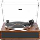 Turntable Record Player with Built-in Speakers, Vinyl Record Player Support Bluetooth Playback Auto Stop 33&45 RPM Speed RCA Line Out AUX in All-in-one Belt-Drive Turntable for Vinyl Records (Brown)