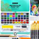 ARTISTRO 50 Color Watercolor Paint Set - Portable Paint Art Kit with Palette and Brush Pens - Travel Water Color Set for Adults, Professionals, Kids - Art and Painting Supplies - Gift Idea