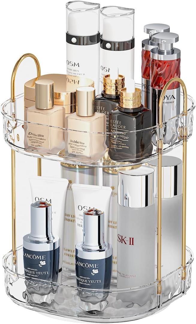 COMVTUPY 360° Rotating Makeup Organizer - Large Capacity Makeup Skincare Perfume Organizer Bathroom Organizer for Countertop Green 2 Tier