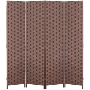 PayLessHere Room Divider 6FT Wood Mesh Hand-Woven Room Divider, 4-Panel Indoor Folding Portable Partition Screen,Brown