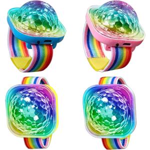 4Pcs Mini Disco Light Ball Strobe Atmosphere Lights with USB Cable and Suction Portable LED Wristbands Rotating USB Night Disco Bracelet Lamp for Room, Dance, Club Party