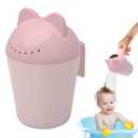Baby Bath Rinse Cup, Cute Cartoon Cat Baby Bath Rinser Baby Rinser Pail Shampoo Rinser, Newborn Bath Shower Wash Hair Cup for Bath and Shower, Pink (Pink)