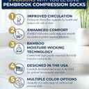 Pembrook Bamboo Viscose Light Compression Socks - 3 Pairs | 8-15 mmhg Compression Socks | Knee High Comfort Support Socks, M