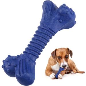 Dog Toys for Aggressive Chewers, Indestructible Chew Toys for Medium Large Dogs,Durable Rubber Dog Bones with Beef Flavor, Tough Dental Toy for Boredom Relief (Blue)