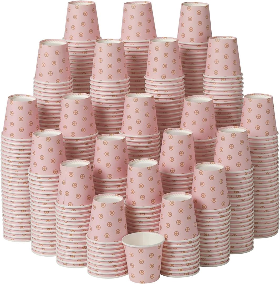 600 Pack 3 oz Disposable Paper Cups - Small Bathroom, Mouthwash & Mini Espresso Cups - Perfect for Mother's Day, Picnic, BBQ, Travel & Events (Pink)