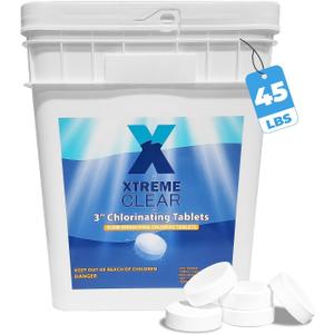 Xtremeclear 3" Swimming Pool Chlorine Tablets 99% Pure Tri-Chlor Pool Sanitizer 45LBS Slow Dissolving Chlorinating Tabs for Swimming Pools, Hot Tubs, Spa