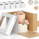 10Pcs Corrugated Cake Boxes in 2 Sizes  12x12x12 & 10x10x10 Inch Tall Cake Box with Window, Thick Bakery Dessert Boxes, Disposable Cardboard Cake Carrier for Layer Cakes, Birthday, Wedding, Party