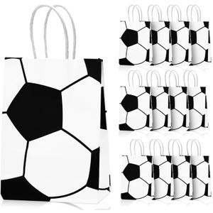 Leezmark 12 Pcs Soccer Party Favor Bags, Soccer Themed Party Gift Bags with Handles, Paper Gift Bags Soccer Goodie Bags Treat Candy Bags for Kids Adults Soccer Party Supplies