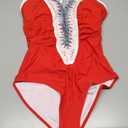 BMJL Women's Sexy One Piece Swimsuit Ruched Tummy Control Bathing Suit Plunge Color Block Swimwear 2026 (Medium, Red)