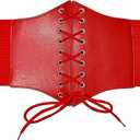 Wildarms Corset Waist Belt for Women, Wide Elastic Tie Waspie Belt for Dresses (Red, Fit Waist 30-33in)