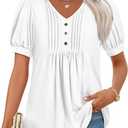 Findsweet Women's Summer tunic Tops Casual Dressy Blouses Short Sleeve Shirts L, White