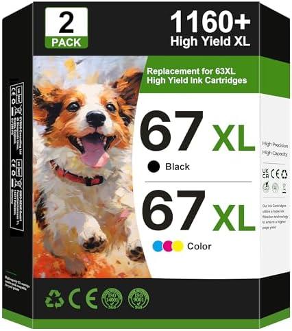 67XL Ink Cartridges Black/Color Combo Pack Replacement for HP Ink 67 67XL Ink Cartridges Work for HP DeskJet 2827e 2755e 2700 2855e 2842e 2800 4155e 2755 2852e Envy 6055e 6000 6455e (1 Black,1 Color)