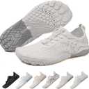 Hike Barefoot Shoes Womens Men,Unisex Barefoot Water Shoes Breathable, Anti-Slip Hiking Footwear for Athletic Wide Toe Shoe Footwear for Hiking, Walking, Running, Yoga, and Water Sports (White Grey) 38