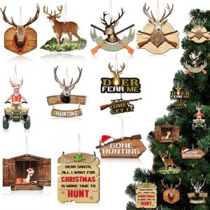 Amyhill 30 Pieces Christmas Deer Tree Ornaments Wooden Buck Hunting Ornament Deer Hunting Decorative Hanging Ornaments with Gun Christmas Ornament Woodland Wild Life Decorations for Xmas (Retro)