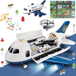 Dwi Dowellin Toddler Toys Car for Boys:Boy Toy Transport Cargo Airplane|Kid Toys 20 in 1 Carrier Vehicle Police Toys for Kids Age 2-4 3-5 4-7 Year Old Boys Girls