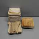 Potchen 50 Set 6 Inch Palm Leaf Plate Set Compostable Grease Resistant Square Plates and Wooden Forks Natural Disposable Biodegradable Dinnerware Tableware