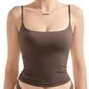 SUUKSESS Women Double Line Square Neck Tank Top Going Out Sleeveless Cami Shirts (Brown, M)