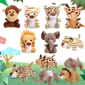 Sumind 12 Pieces Small Stuffed Animals Bulk Gifts Mini Stuffed Forest Jungle Animal Plush Toys 4.8 Inch Cute Elephant Lion Giraffe Tiger for Claw Machine Baby Shower Decorations(Sitting, Lying)