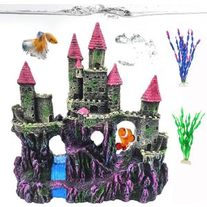 PINVNBY Aquarium Resin Castle Decoration,Fish Tank Driftwood Castle Cave Hideouts House Plants Supplies Accessories(Pink)