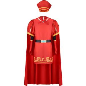 Men Costume Adult King Hat Outfits Black Oversleeve Red Cloak Glove Top Robe Cape Headwear Haloween Cosplay Costume (Medium)