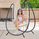 ANOW Macrame Hammock Chair with Stand for Outside, Heavy Duty Hanging Chair Stand with Swing Chair, Includes Seat Cushion, Max 400 Lbs, Natural