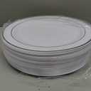 SETUP 100-Piece Silver Trim Plastic Dinnerware Set 50 10.25" Dinner & 50 7.5" Salad Plates Heavy-Duty Disposable for Weddings, Catering, Parties