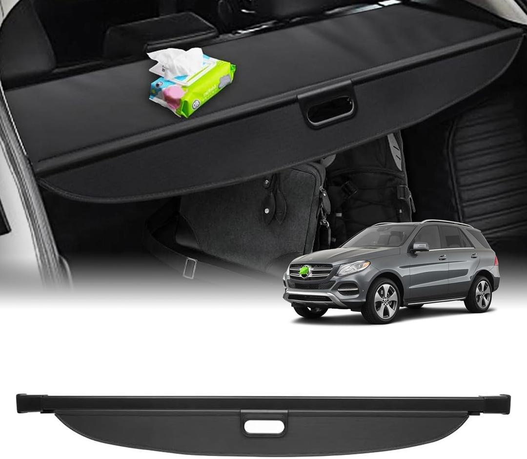 Powerty Only Fit for Cargo Cover Benz GLE 2016 2017 2018 2019/ Benz ML Series ML350 2012 2013 2014 2015 Rear Trunk Shade Retractable Trunk Shield Luggage Tonneau Security Cover Black