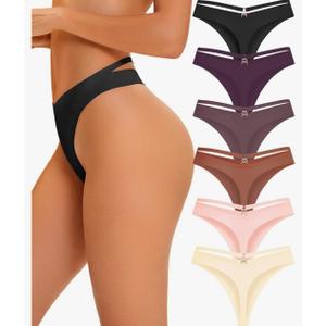 Women's Underwear Seamless Thongs 6 Pack No Show Thong Breathable Invisibles Hollow Out Sexy Panties Underwear, XS