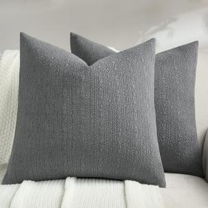 FUTEI Pack of 2 Solid Chenille Throw Pillow Covers 24x24 Inch Soft Farmhouse Decorative Accent European Cushion Cases Modern Home Decor for Couch Living Room, Dark Grey
