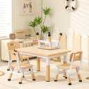 Height-Adjustable Kids Table and Chairs, 31.5''L x 23.6''W Toddler Table and 4 Chairs Set with Anti-Slip Foot Covers, Children Activity Table for Ages 2-10, Graffiti Desktop