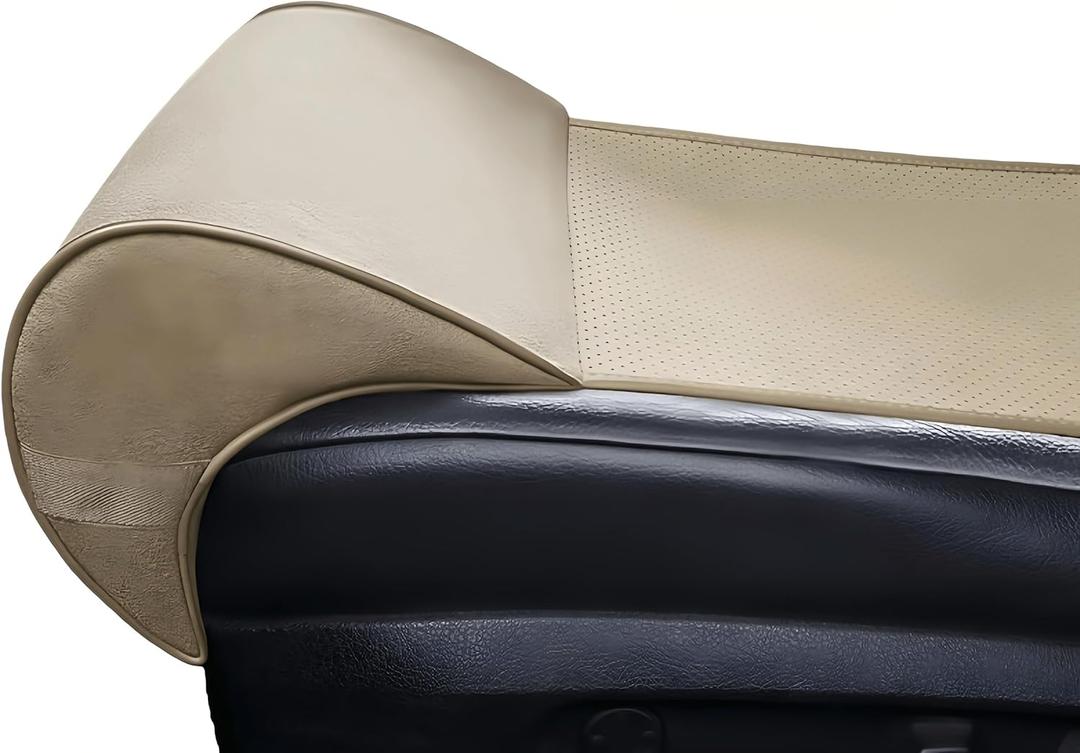 JUPENG Car Seat Leg Extender Cushion, Memory Foam Under Thigh Leg Support Pillow with Strap, Non-Slip Base & Removable Washable Cover for Driver Seat and Office Chair, Universal Comfort Pad (Beige)