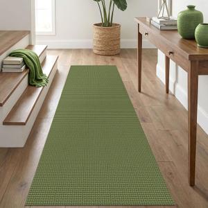 Washable Runner Rug 3x5 Non Slip Rubber Backed Wide Hallway Runner Entryway Runner Indoor, Kitchen Rugs Woven Cotton Floor Carpet for Hall Entrance Bedroom, Olive Green/Earthy Green