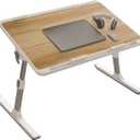 Woodgrain Foldable Laptop Desk Wide Area XX-Large 27.6X17.7In, 8 Heights& Angles Adjustable Bed Table, Study Tray Laptop Stand for Bed, Couch Sofa with 2 Stoppers