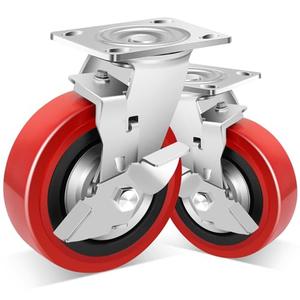 Nefish 6 Inch Industrial Grade Casters Wheels, Heavy Duty Polyurethane Casters (2 PACK) with Dual Ball Bearing, Solid Polyurethane Wheel 2250 Lb, Plate Swivel Casters for Cart, Industrial, Machine