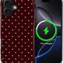 for iPhone 16 Plus Case for Women Girl Men Boy, Compatible with MagSafe, Shockproof Soft Silicone & Hard PC Shell Protective Case for iPhone 16 Plus - Mocha Cherry Polka Star