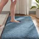 Small Bathroom Rug 17x24 Non Slip Blue Fluffy Bath Mat for Bathroom Floor Washable Plush Luxury Bath Rug for Tub Soft Shaggy Absorbent Shower Mat