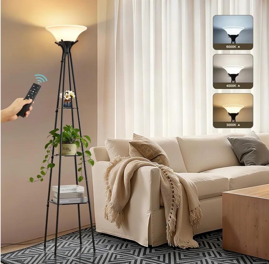 Luvkczc Upgraded Floor Lamp with 3-Tier Shelves & Remote, 69-inch Dimmable Standing Lamp with Adjustable Color Temperatures, Modern Torchiere Floor lamp for Living Room, Bedroom, Office