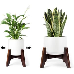 Seanmi Plant Stands for Indoor Plants, Bamboo Plant Stand, Mid Century Plant Holder, Adjustable Width, Fits 8 9 10 11 12 inches Pots - Dark Brown (Planter Stand Only)