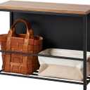 Yamazaki Home Tower Entryway Storage Shelf Rack for Slippers Shoes Boots Or Bags, Metal Entrance Mudroom Storage with Sturdy Wooden Bench Top, 18" - Steel + Wood (Black)