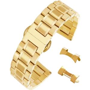 AUTULET Stunning Brushed Stainless Steel Watch Band Strap Replacement with Straight&Curved End (20mm, gold)