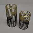 Juvale Set of 2 Black and Gold Geometric Candle Holders for Modern Table Decor (2 Sizes) - Black and Gold Candle Holder Set for Table Centerpieces