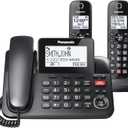 Panasonic Corded Phone/Cordless Phone with Answering Machine, Advanced Call Block and 2-Way Recording, 2 Handsets Expandable up to 6 Cordless Handsets, Landline Telephone - KX-TGF852B (Black)